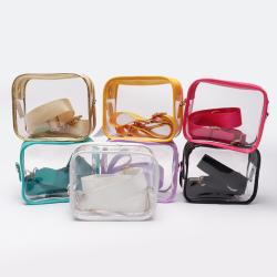 Low MOQ Waterproof Clear PVC PU Leather Women Girls Shoulder Bag Crossbody Messenger Bag Game Day Stadium Approved Clear Purse