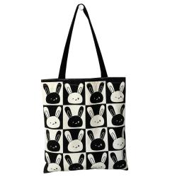 Large Capacity Student School Bag Handbag Zipper Japanese Korean Style Tote Bag Cute Rabbit New Canvas Women's Shoulder Bag