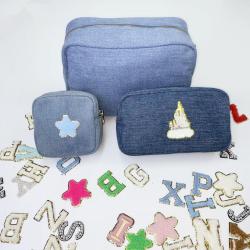 Factory Custom Blue Jeans Makeup Bags 4 Size Light Blue Navy Zipper Pouches Cute Cosmetic Bag Denim Makeup Pouch Jean Bag