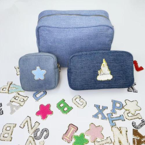 Factory Custom Blue Jeans Makeup Bags 4 Size Light Blue Navy Zipper Pouches Cute Cosmetic Bag Denim Makeup Pouch Jean Bag