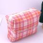 Custom Logo Printing Check Cotton Zipper Travel Portable Cosmetic Brush Makeup Bag Luxury Satin Cosmetic Pouch