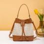New Candy-Color Drawstring Bucket Bag Portable Fashionable Straw Shoulder Bag Diagonal Design Lady Style Bag-Wholesale