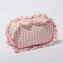 Keymay Low MOQ Good Quality S M L XL Makeup Storage Bag Gingham Cosmetic Bag Nylon Zipper Pouch Ruffle Make Up Bags