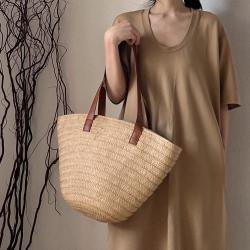 Straw Woven Shoulder Ladies Bag Bolsos New Fashion Bucket Bag Pure Color Zipper Leisure Bags