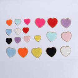 Keymay RTS Personalized Gift Lightweight Gold Glitter Small Large Embroidery Self-Adhesive Heart Stickers Heart Chenille Patch