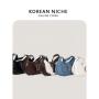 Fashion Retro PU Leather Women Handbag Luxury Denim Blue Designer Hand Bag Wool Joining Leather Shoulder Bag for Women