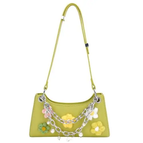 Custom designer famous ladies Pu leather handbags crossbody bags women hand bags with flowers and chains