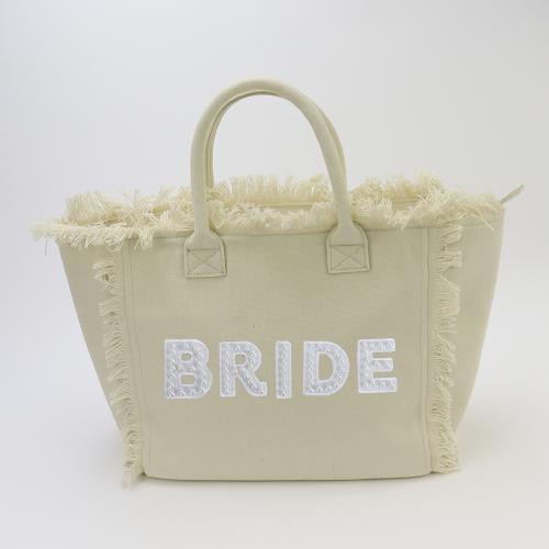 Keymay Stock Personalized Pearl Letter Patches Bridesmaid Gift Honeymoon Tote Travel Bag High Quality Tote Bag Canvas Handbag