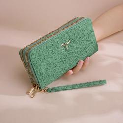 Large capacity long premium solid color wallet for women