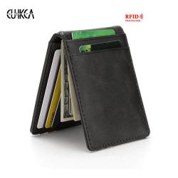 CUIKCA Unisex Rfid Wallet Purse Money Clip Women Men Metal Clip Slim Leather Wallet Business ID Credit Card Cases Travel Wallet