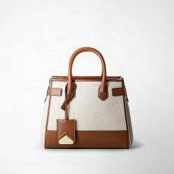 Classical Brown And White Color Shoulder Bags For Women Factory Pu Leather Ladies Cross Body Bags With Golden Hardware