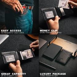 Slim Wallets Money Clip for Men Leather Card Holder Wallet RFID Blocking Front Pocket Bifold Minimalist Credit Card Case