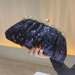 Autumn and winter new blue handbag girl  women banquet party chain bag beaded sequin bag evening bags clutch