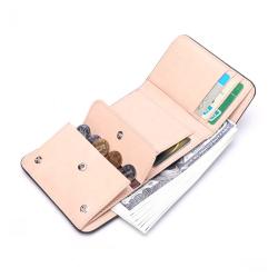 Women's short wallet premium vegetable tanned leather, fashion black crazy horse leather new wallet, trifold ladies wallet