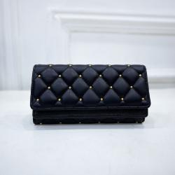 Fashion Riveted Diamond  Long Three Fold Wallet Change Card Purse Luxury Evening Bags For Girls