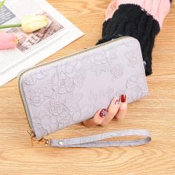 New Ladies Simple Wallet with Long Zipper Clutch Bag Cross-Border Embossed Mobile Phone and Banknote Clip Waterproof