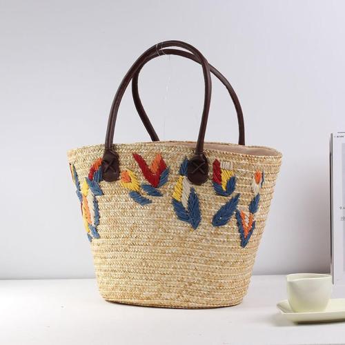Special Embroidery Beach Bags for Women Summer Straw Woven Shoulder Purse Ladies Handbag Beach Tote Bag for Summer Vacation