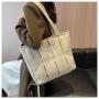 HR442 New Personalized Trend Vertical Stripe Shoulder Bag Fabric Face Simple Women's Bag Filled Cotton Soft Glutinous Tote Bag