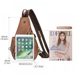 LOVEVOOK Fashion Canvas Crossbody Backpack Genuine Leather Shoulder Bag Casual Daypacks for Men Cycling Hiking Travel Sling Bag
