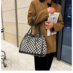 Trendy Ladies  Designer Bags Classic Checkered Pattern Big Tote Messenger PU Leather Handbags Top Handle Satchel Ladies Hobo