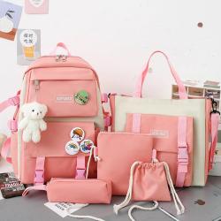 Student backpack new school bags female large capacity Korean style five sets of student schoolbag outdoor travel shoulder bags