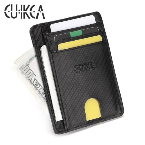 CUIKCA RFID Blocking Carbon Fiber Pattern PU Leather Wallet Purse Unisex Driver's License Card Holder Business ID Bank Card Case