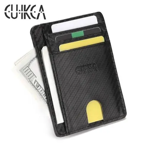 CUIKCA RFID Blocking Carbon Fiber Pattern PU Leather Wallet Purse Unisex Driver's License Card Holder Business ID Bank Card Case