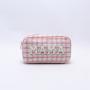 NNew Arrivals Women Fashion Personalized Embroidery Tweed Fabric Makeup Bag Custom Checked Paid Travel Pouch Makeup Organizer