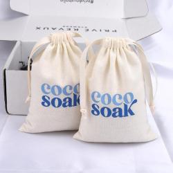 Custom Logo Printing Reusable Cotton Linen Jewelry Muslin Bag Organic Drawstring Christmas Gift Dust Pouch