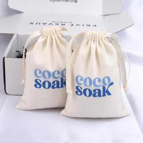 Custom Logo Printing Reusable Cotton Linen Jewelry Muslin Bag Organic Drawstring Christmas Gift Dust Pouch