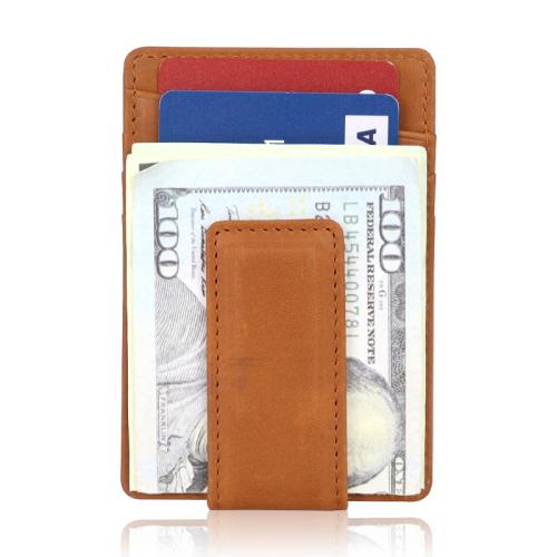 Customized Logo Style Thin Real Leather Money Clip Wallet Rfid Simple Wallets Front Pocket Wallet