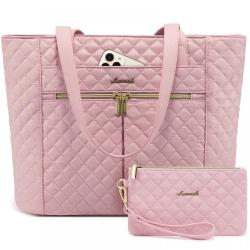LOVEVOOK 2pcs/set Fashion Quilted Work Women Laptop Tote Bag Stylish Travel Shoulder Bags with Clutch Purse Briefcase Laptop Bag