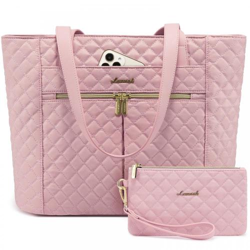 LOVEVOOK 2pcs/set Fashion Quilted Work Women Laptop Tote Bag Stylish Travel Shoulder Bags with Clutch Purse Briefcase Laptop Bag
