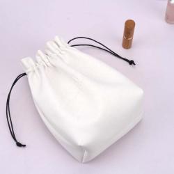 Wholesale Emboss Square Bottom PU Leather Cosmetic Bag Small White Travel Makeup Brush Candy Storage Drawstring Leather Pouch