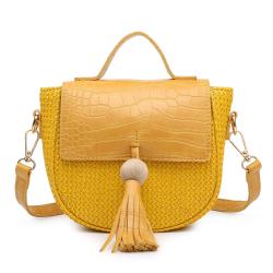 Cross-border Agitation Retro Women Knit Tassel Zipper & Hasp Handbags China PU Lady Bags Girl Pure Color Button Bucket Handbag