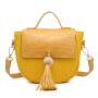 Cross-border Agitation Retro Women Knit Tassel Zipper & Hasp Handbags China PU Lady Bags Girl Pure Color Button Bucket Handbag