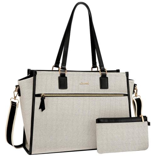LOVEVOOK Stylish 15.6 In Leather Work Tote Bags Large Capacity 2pcs/set for Office Business School Travel Laptop Bag for Women