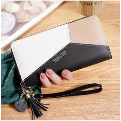 New Women's Large Capacity Zipper Tassel Hand Bag Wholesale Contrast Stitching soft leather Wallet Waterproof