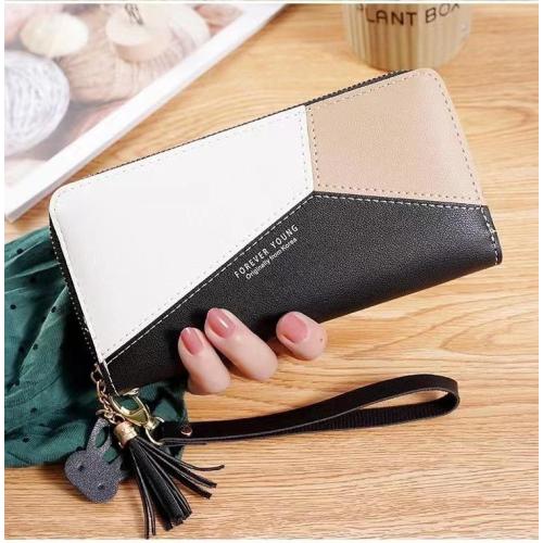 New Women's Large Capacity Zipper Tassel Hand Bag Wholesale Contrast Stitching soft leather Wallet Waterproof