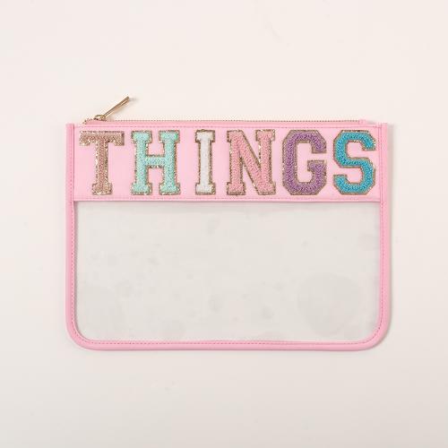 Small Transparent Letter Logo Patch Zippered Cosmetic Makeup Storage Bags Waterproof Clear PVC Pouch