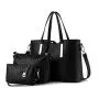 Women's Fashionable Cosmetic Straw Woven Handbag Single Zipper PU Polyester Ladies Tactical Shoulder Bag 3 Piece Set Wholesale