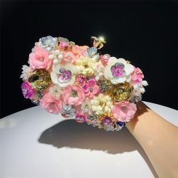 Fashion Flower Decoration Luxury Handmade Beaded Clutch Handbag High Quality Beautiful Flowers Handbags For Women