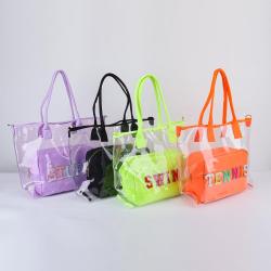 Keymay No MOQ Large Capacity Women's Shopping Beach Tote Bag Transparent Pvc Clear Tote Bag
