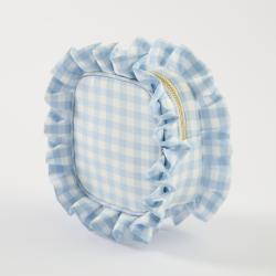 Fashion Designer Personalized Adorable Luxury Cosmetic Bag Ruffle Small Make Up Bags Gingham Plaid Cosmetic Pouches