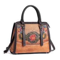 2024 Customize Vintage The First Layer Cowhide Hand Bag For Women With Embossed Flower Grain Luxury Grace Handbag