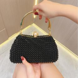 Ladies party black pearls clutch bag purses women's dress clutch bag evening bags metal handle chain dinner clutch handbags