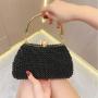 Ladies party black pearls clutch bag purses women's dress clutch bag evening bags metal handle chain dinner clutch handbags
