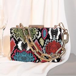 New Snake Pattern One Shoulder Retro Acrylic Chain Box Small Square Bag