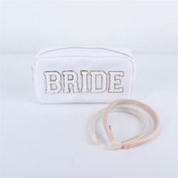 Keymay RTS Stock Popular Bridesmaid Gift Cute Girls Sewed Letter Make up Pouch Cosmetic Bag Bridesmaids Bag Chenille Letter Bag