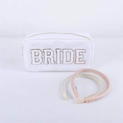 Keymay RTS Stock Popular Bridesmaid Gift Cute Girls Sewed Letter Make up Pouch Cosmetic Bag Bridesmaids Bag Chenille Letter Bag